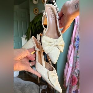 Journee collection cream bow sling back heels